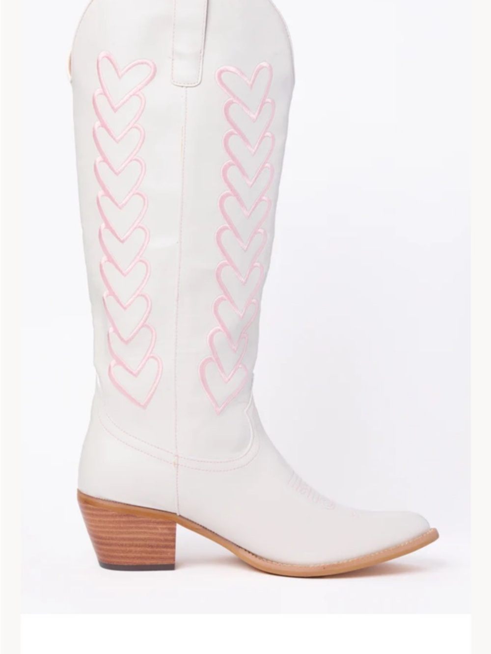 Mila Ivory Heart Cowboy Boots with pink heart stitching worn once